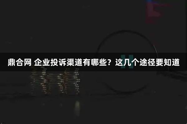 鼎合网 企业投诉渠道有哪些？这几个途径要知道